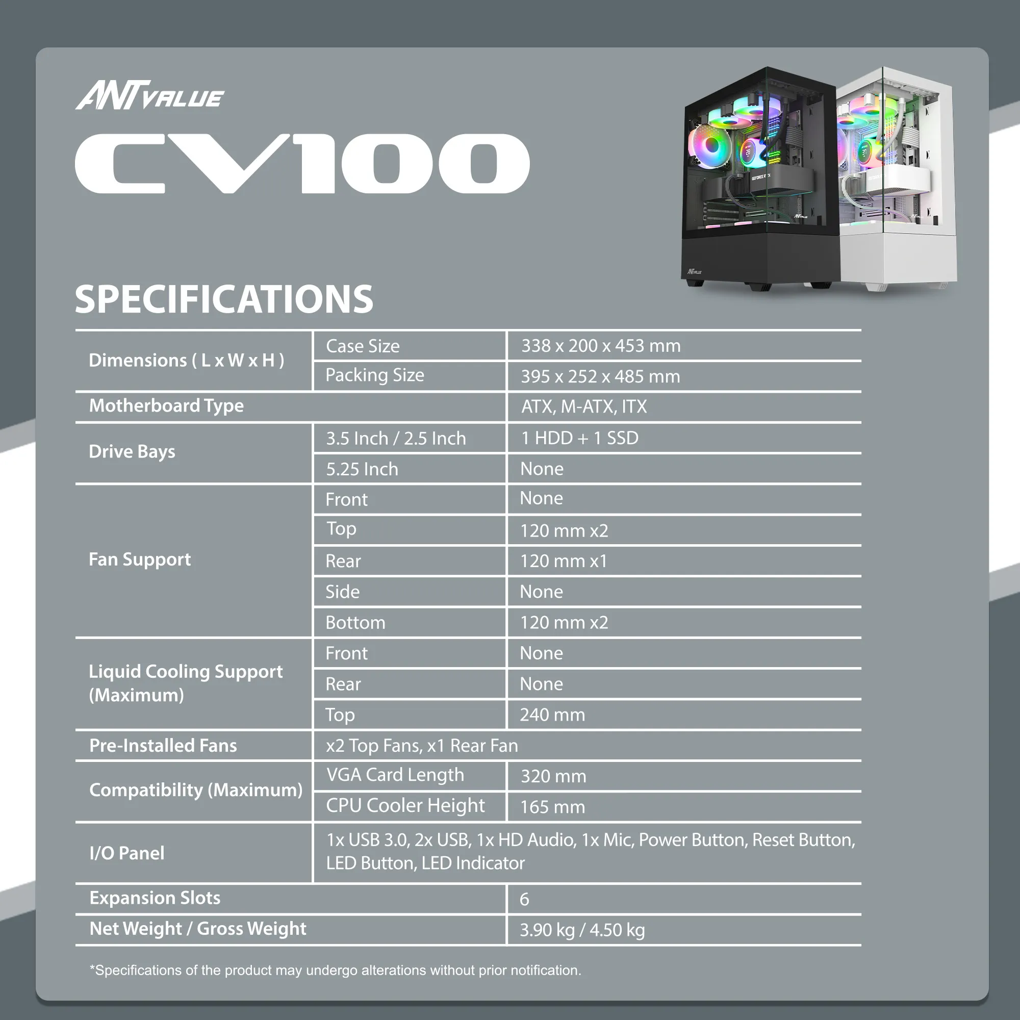 Ant Value Gaming Cabinet CV100 White view 10